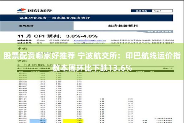 股票配资哪家好推荐 宁波航交所：印巴航线运价指数本周环比下跌13.6%